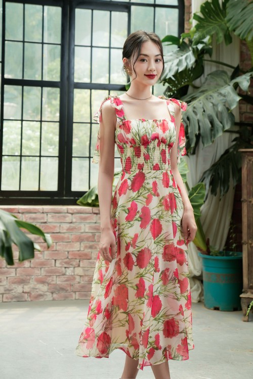 Sixdo Z-Cream Carnation Midi Dress